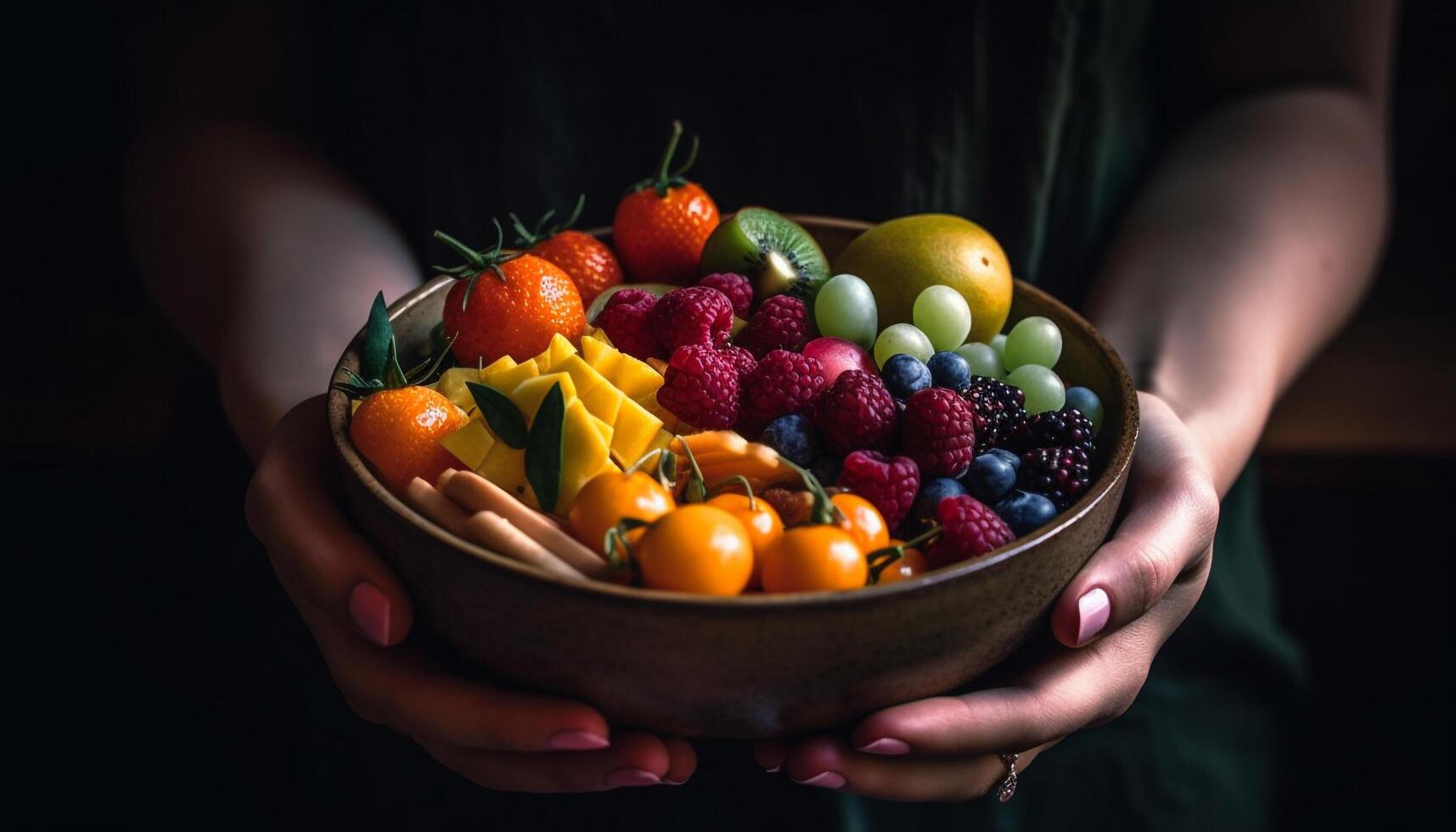 Organic fruit bowl offers healthy eating with fresh summer variation generated by AI photo