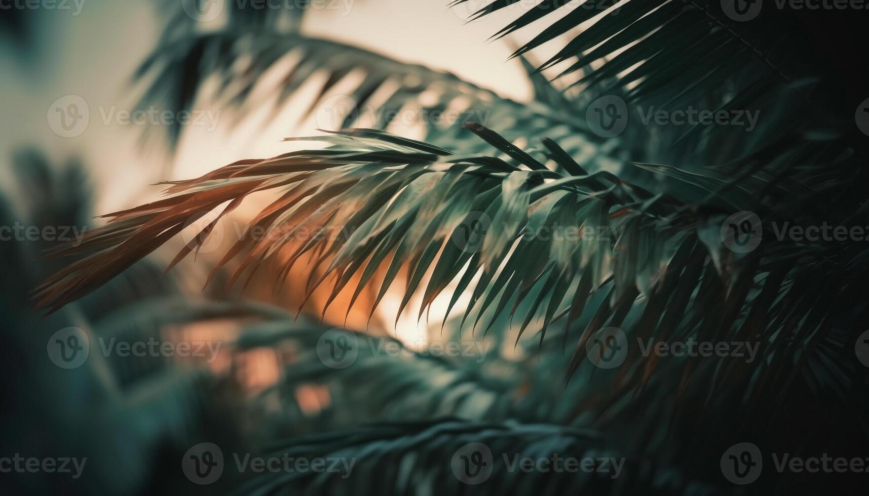 Silhouette of palm tree against vibrant sunset in tropical paradise generated by AI photo