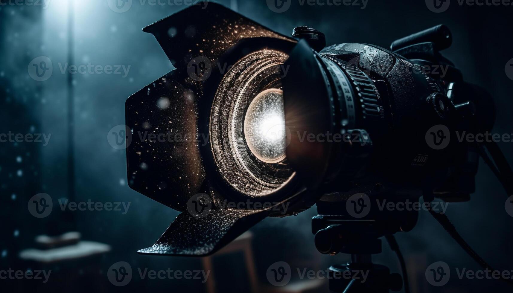 Photographer using old fashioned camera with illuminated background for close up shot generated by AI photo