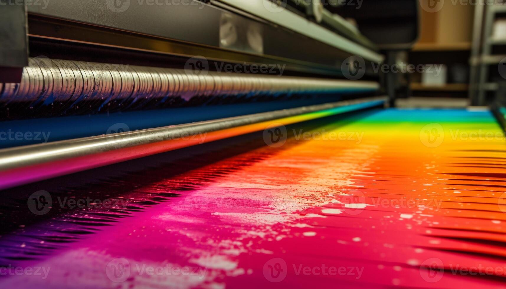 Vibrant colored machinery spins silk thread in a clean factory generated by AI photo