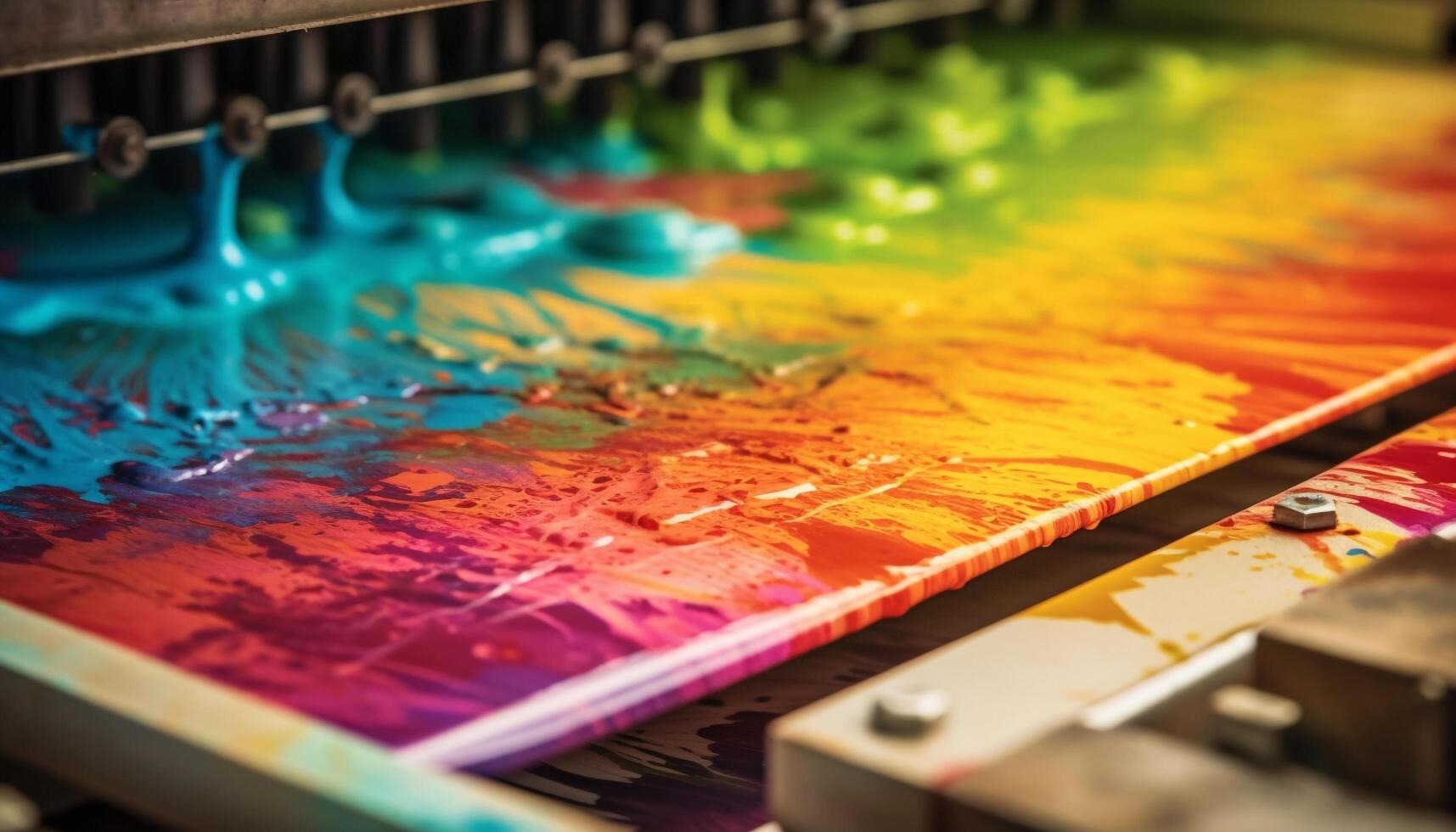 Vibrant colors mix with wet paint in a creative workshop generated by AI photo