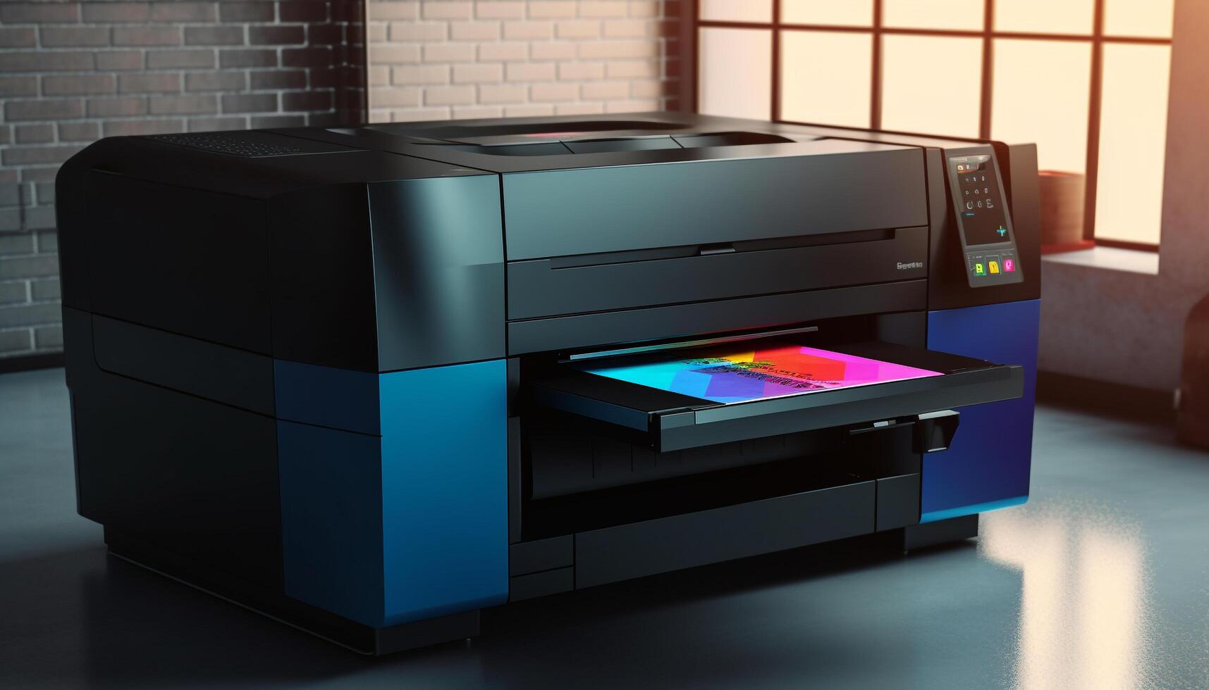 Modern office machinery prints out successful paperwork with creativity generated by AI photo