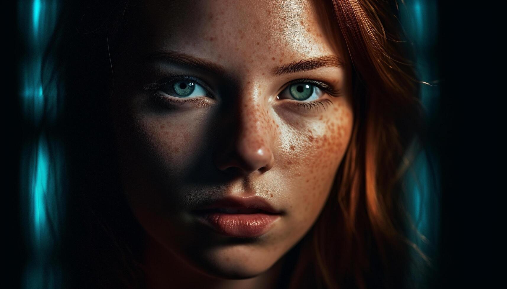 Beautiful young woman with long brown hair staring generated by AI photo