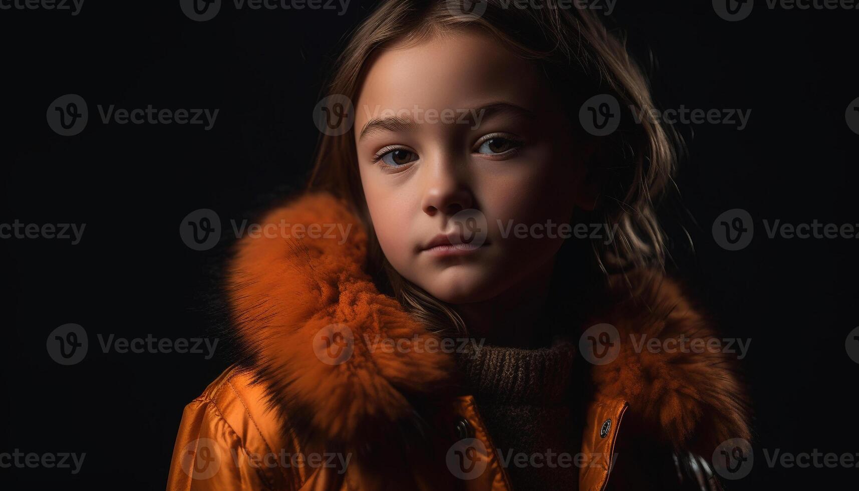 Smiling young adult in warm fur coat exudes winter elegance generated by AI photo