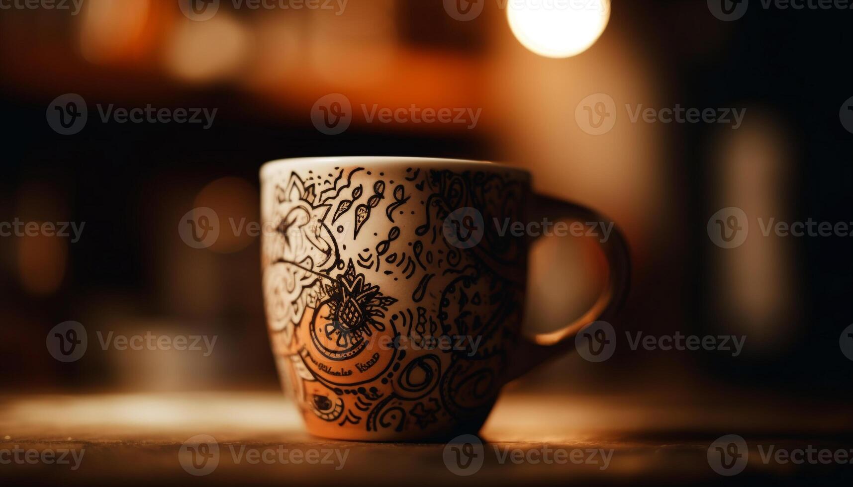 rústico café taza en de madera mesa trae calor y relajación generado por ai foto