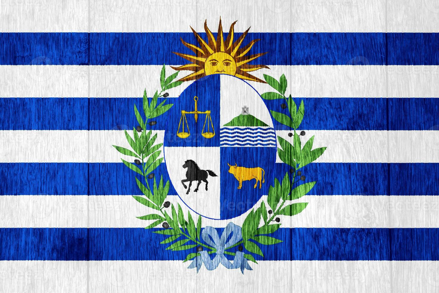 Flag of Eastern Republic of Uruguay on a textured background. Concept collage. photo