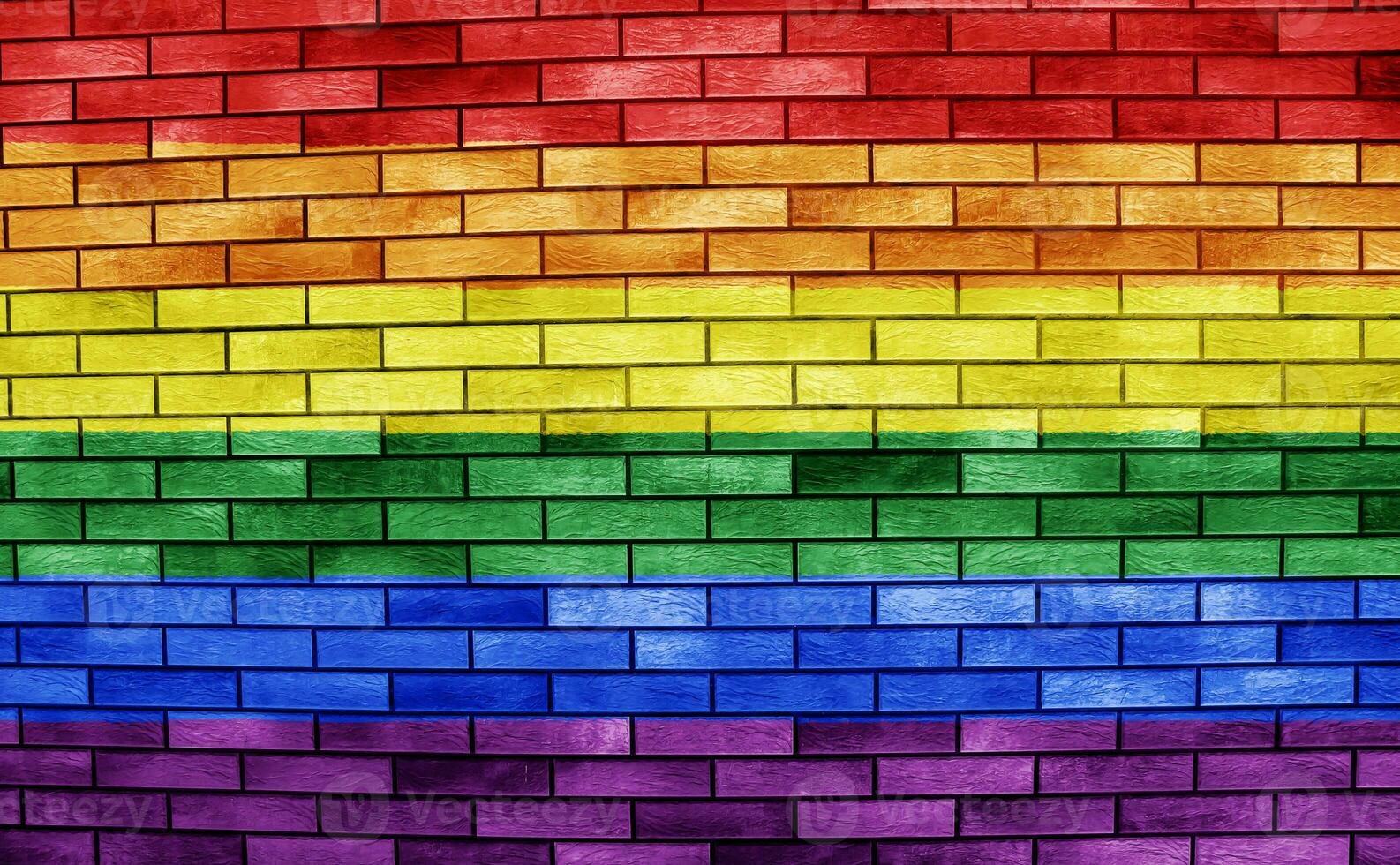 Flag of the LGBT community on the background of a stone wall. Rainbow symbol of gay culture. Concept collage. Illustration symbol of pride. photo