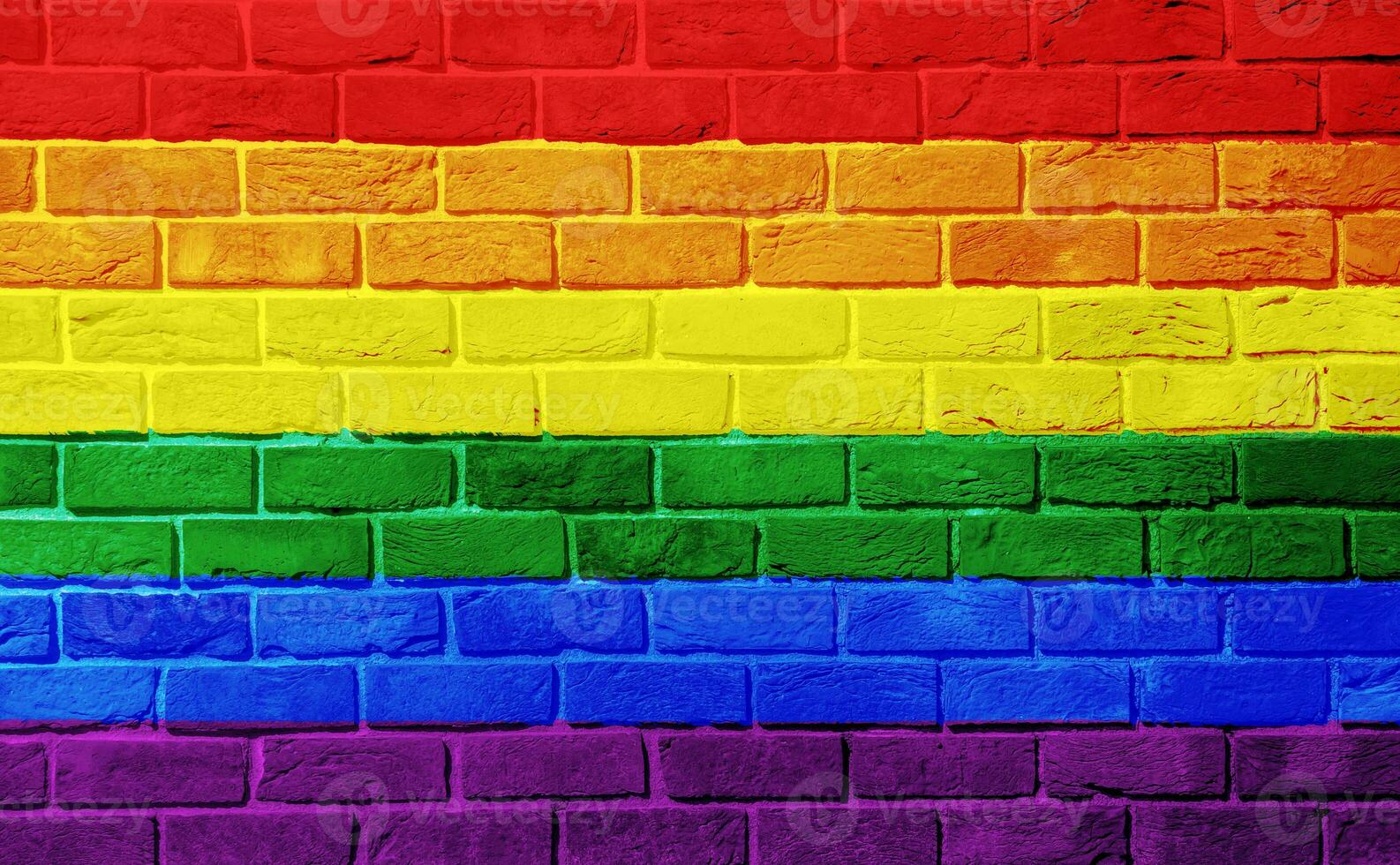 Flag of the LGBT community on the background of a stone wall. Rainbow symbol of gay culture. Concept collage. Illustration symbol of pride. photo