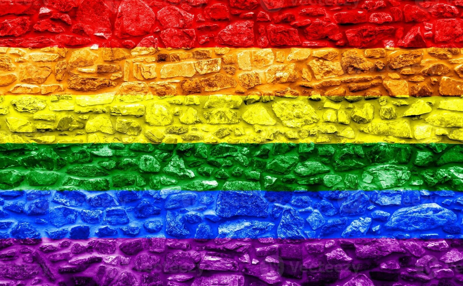 Flag of the LGBT community on the background of a stone wall. Rainbow symbol of gay culture. Concept collage. Illustration symbol of pride. photo
