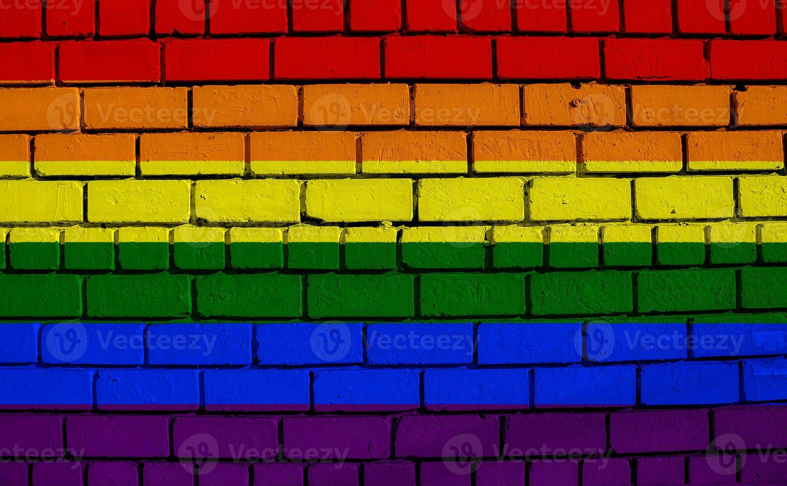Flag of the LGBT community on the background of a stone wall. Rainbow symbol of gay culture. Concept collage. Illustration symbol of pride. photo