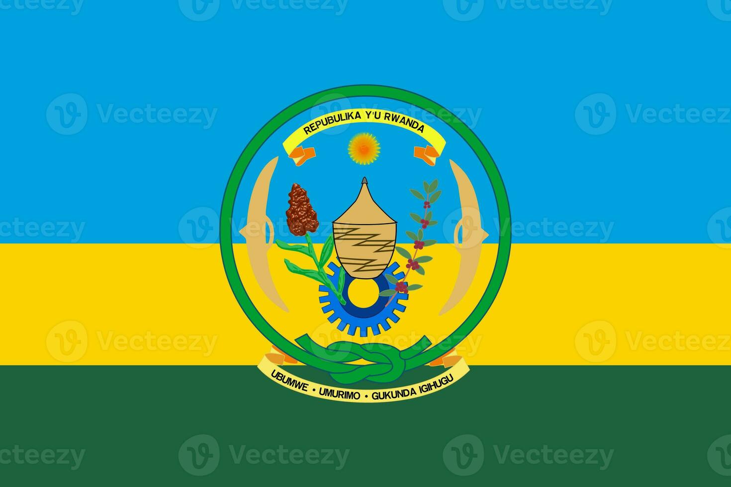 Flag of Republic of Rwanda. The official colors and proportions are correct. National flag of Republic of Rwanda. Republic of Rwanda flag illustration. photo
