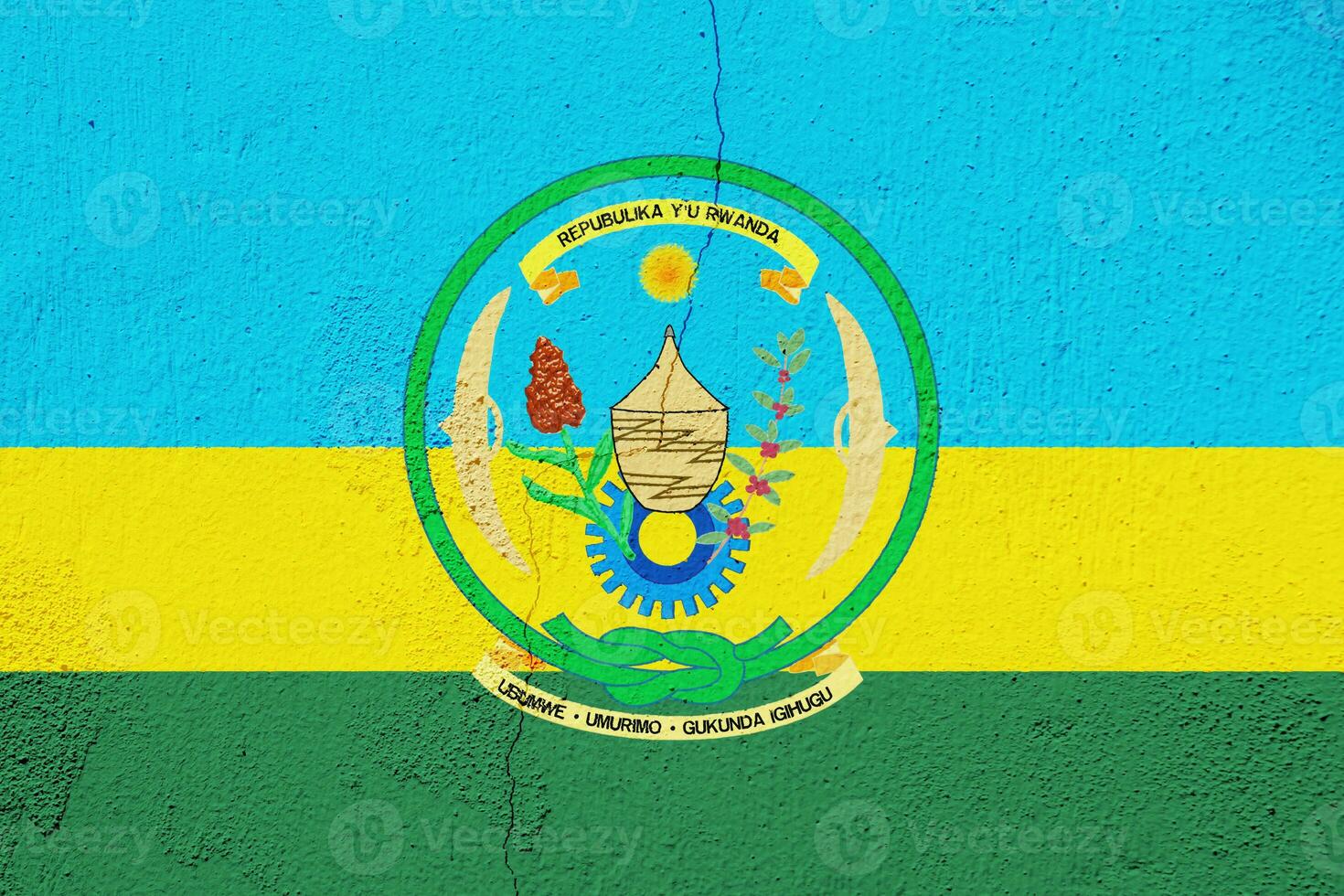 Flag of Republic of Rwanda on a textured background. Concept collage. photo