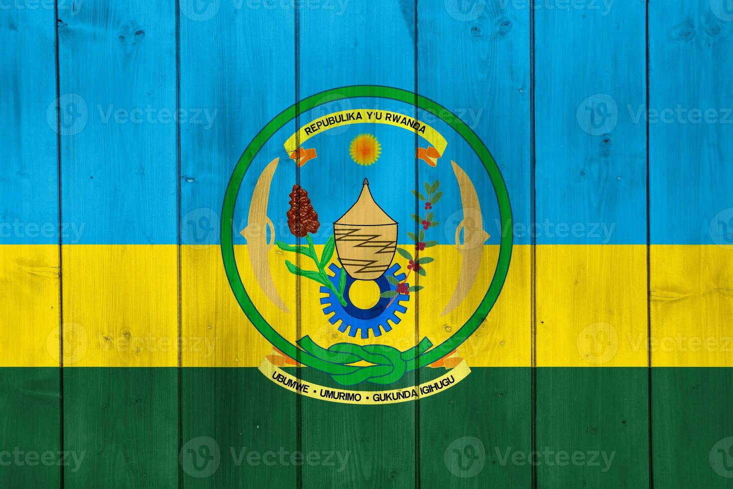 Flag of Republic of Rwanda on a textured background. Concept collage. photo