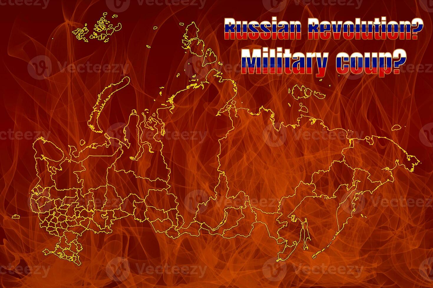 Outline map of Russia on fire. Is an internal military conflict in the Russian Federation possible... photo