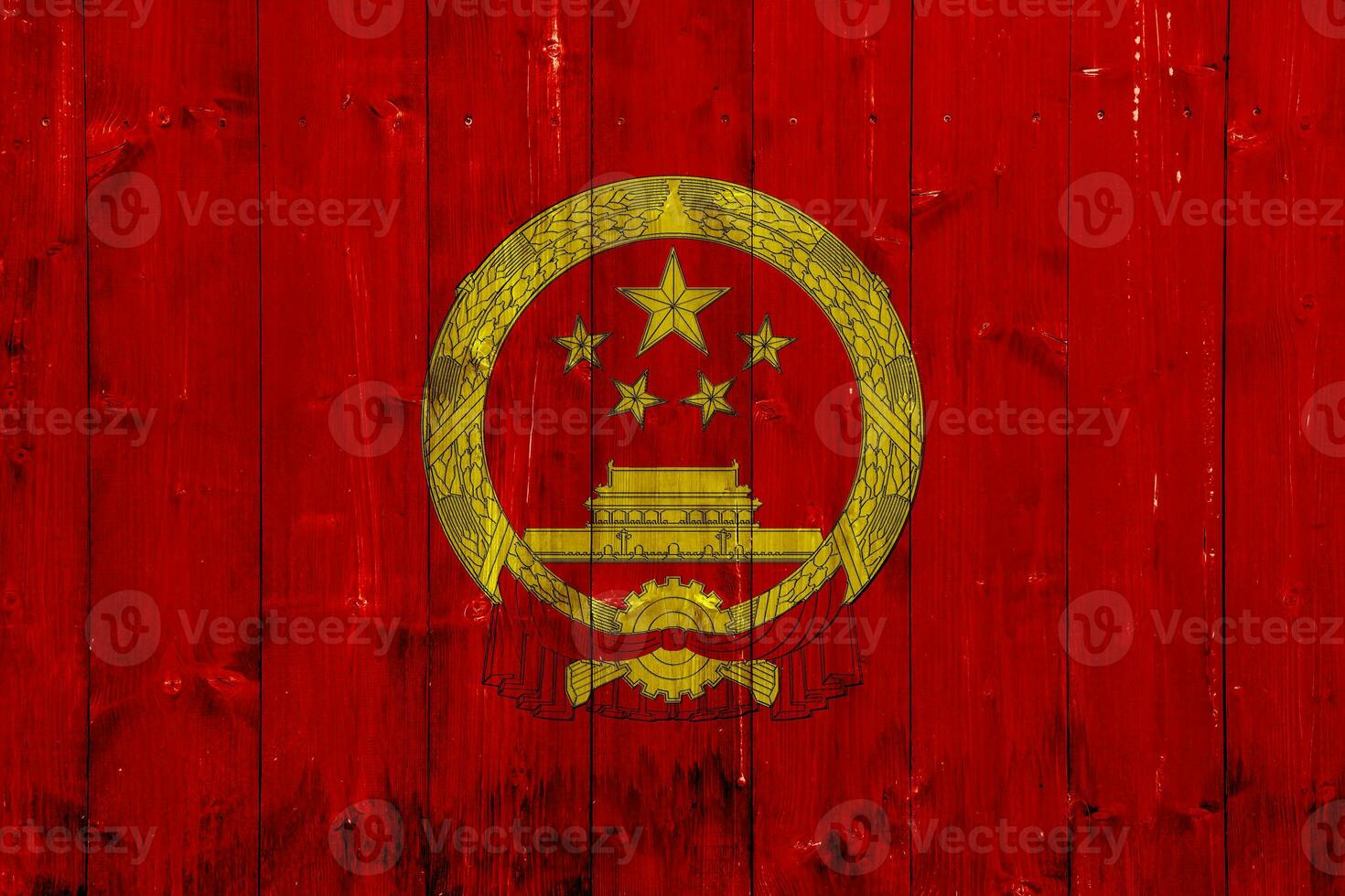 Flag and coat of arms of the People's Republic of China on a textured background. Concept collage. photo