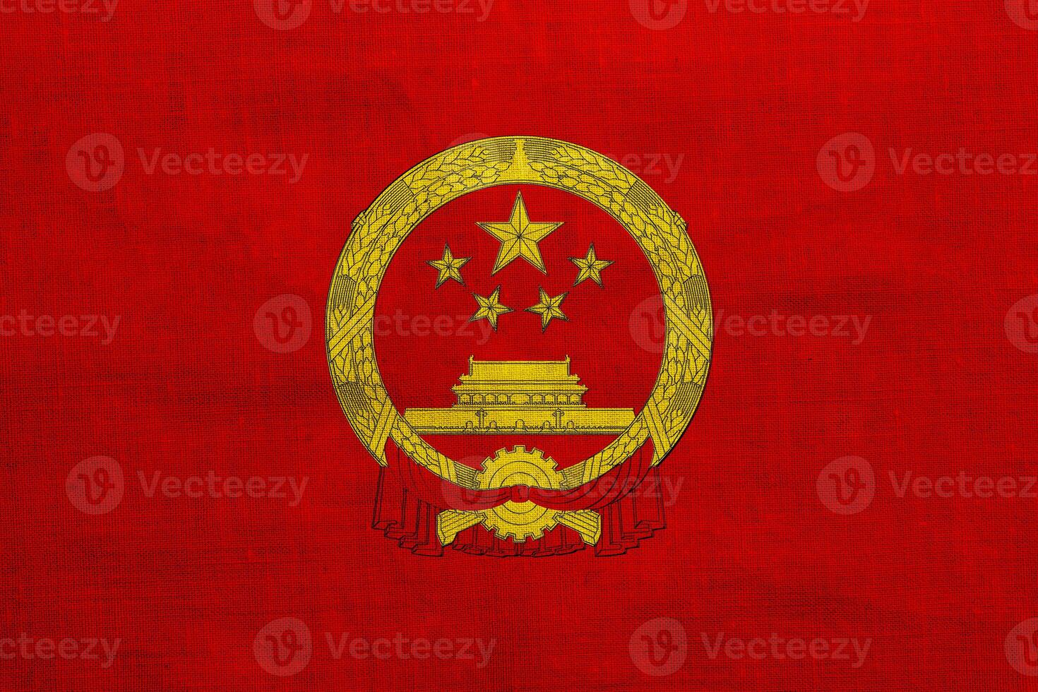 Flag and coat of arms of the People's Republic of China on a textured background. Concept collage. photo