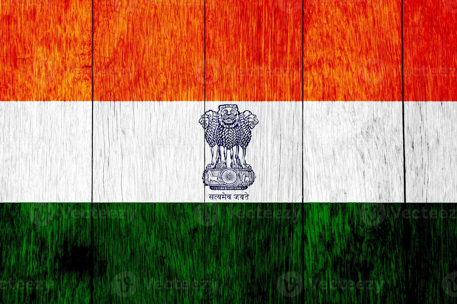 Flag and coat of arms of the REPUBLIC OF INDIA on a textured background. Concept collage. photo