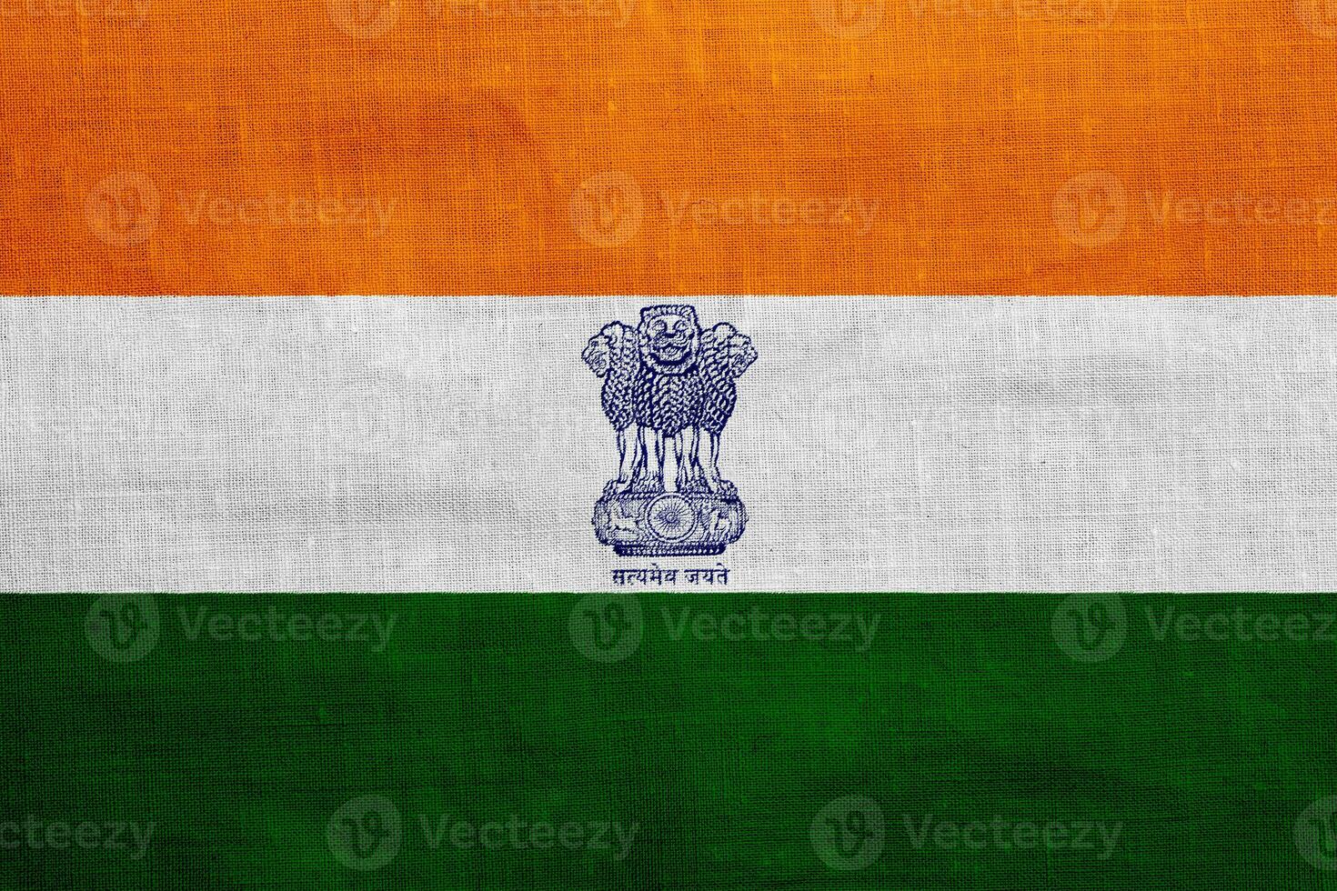 Flag and coat of arms of the REPUBLIC OF INDIA on a textured background. Concept collage. photo