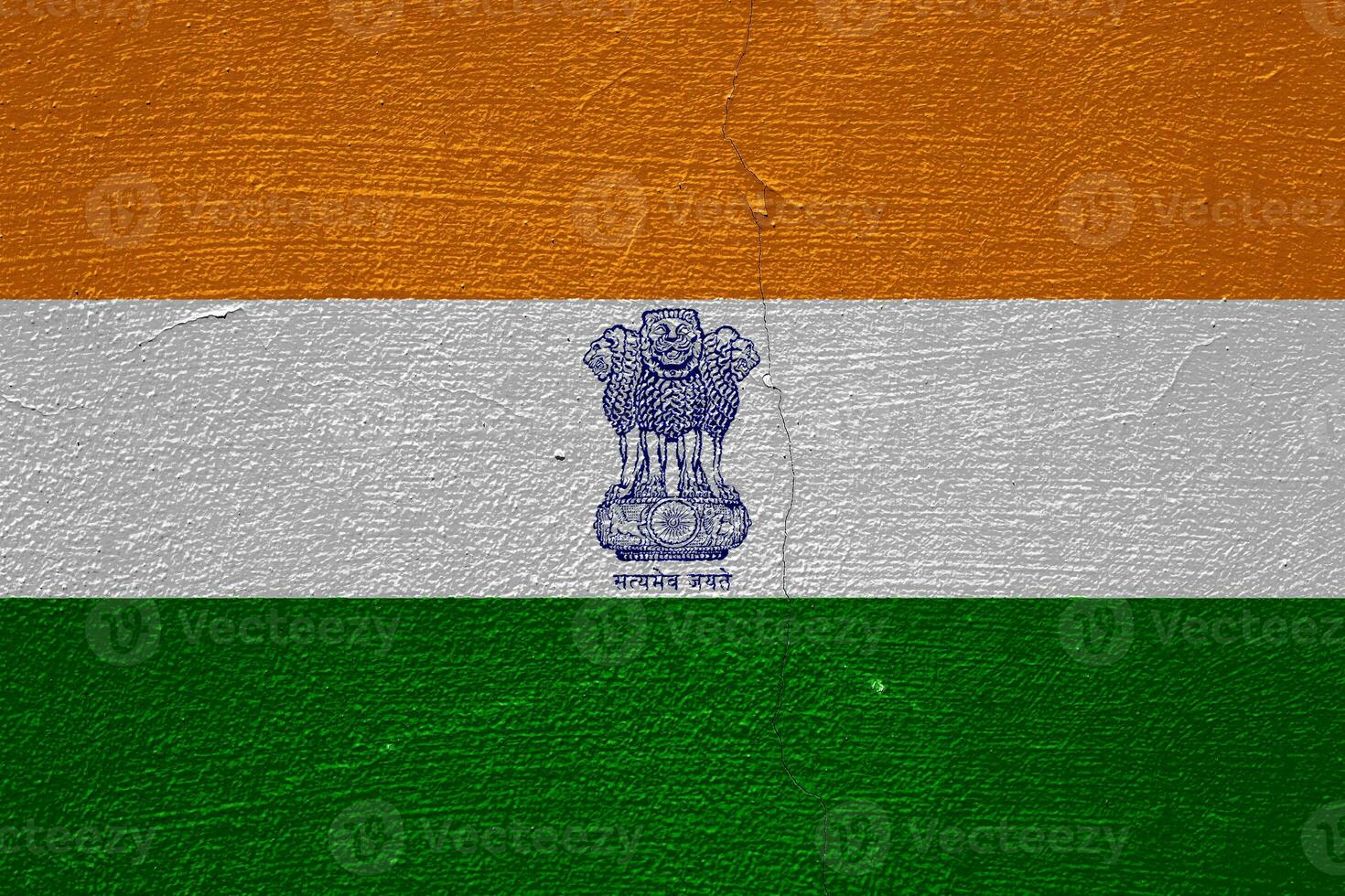 Flag and coat of arms of the REPUBLIC OF INDIA on a textured background. Concept collage. photo