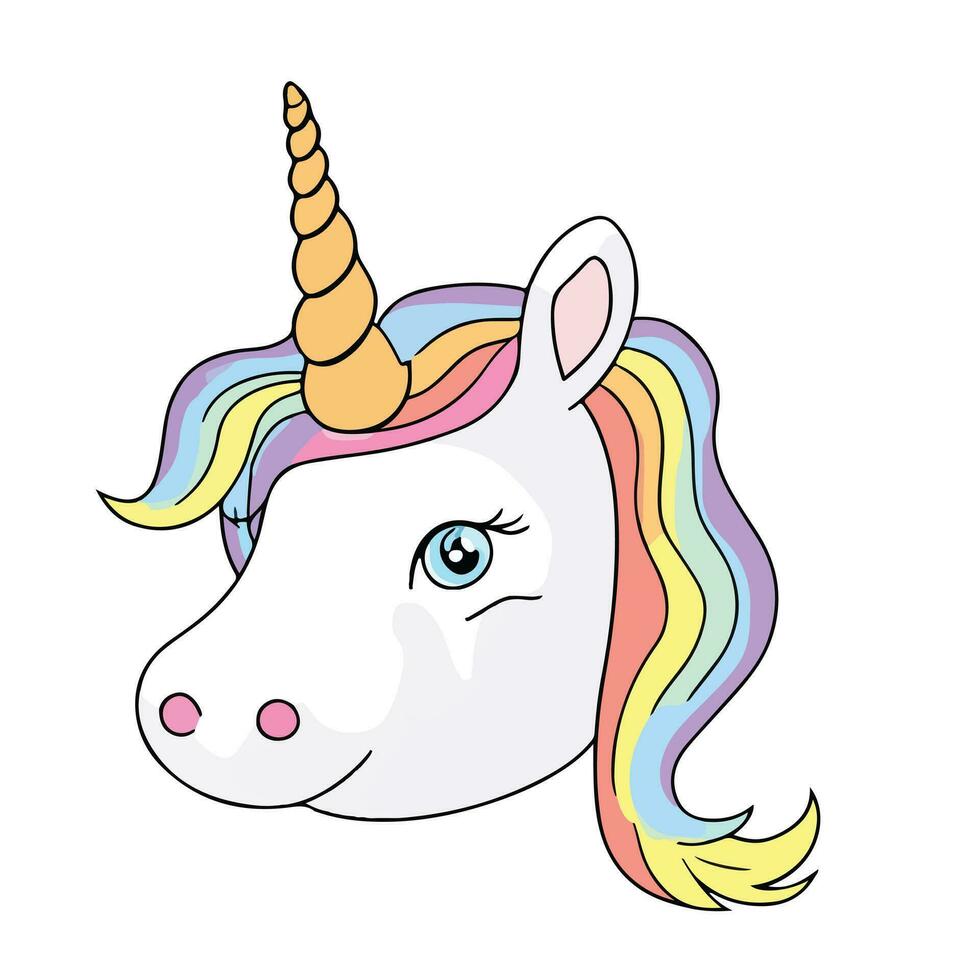 Adorable Unicorn Face in Rainbow Clip Art vector