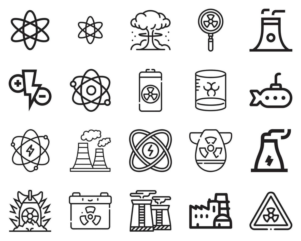Simple Set of Nuclear Related Vector Line Icons. Contains such Icons as Nuclear Bomb, Atom, Nuclear Energy, Nuclear Plant, Radiation and more. Editable Stroke. 48x48 Pixel Perfect.