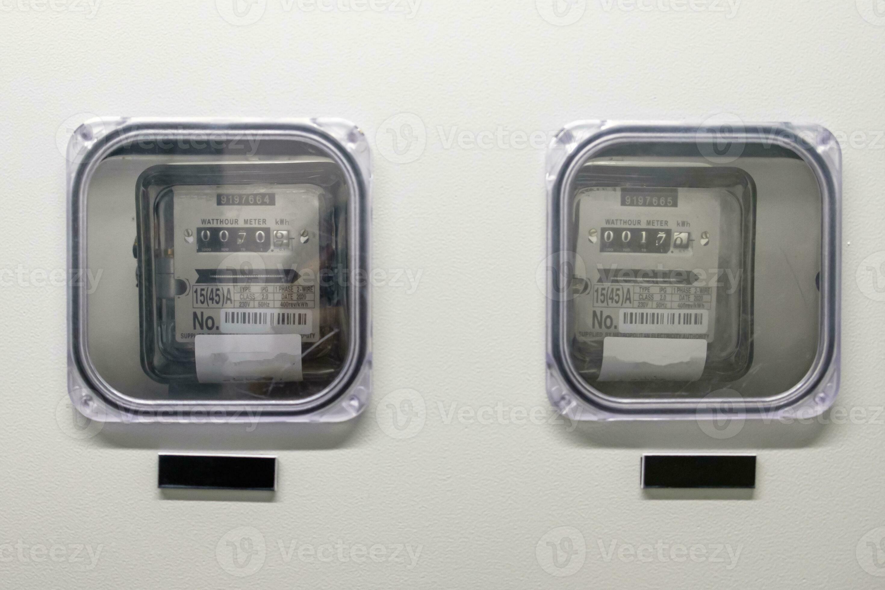 Electric meter control room in building, electrical meter measurement