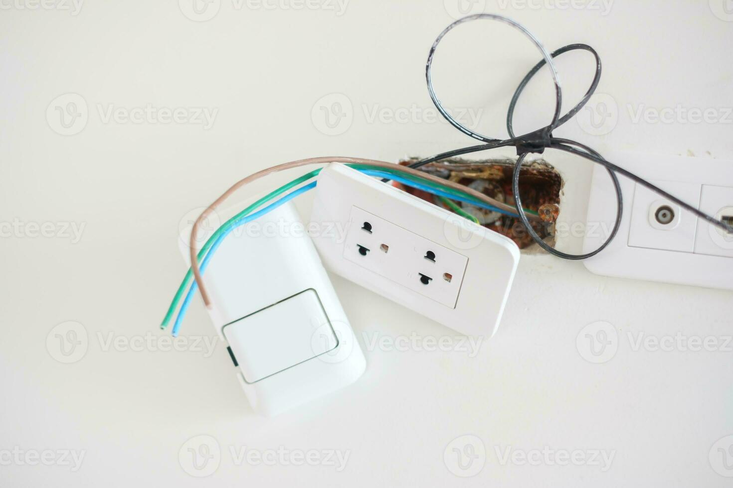 Electrical Wiring installation cables for socket. Renovation, Repair and development of home and apartment concepts photo