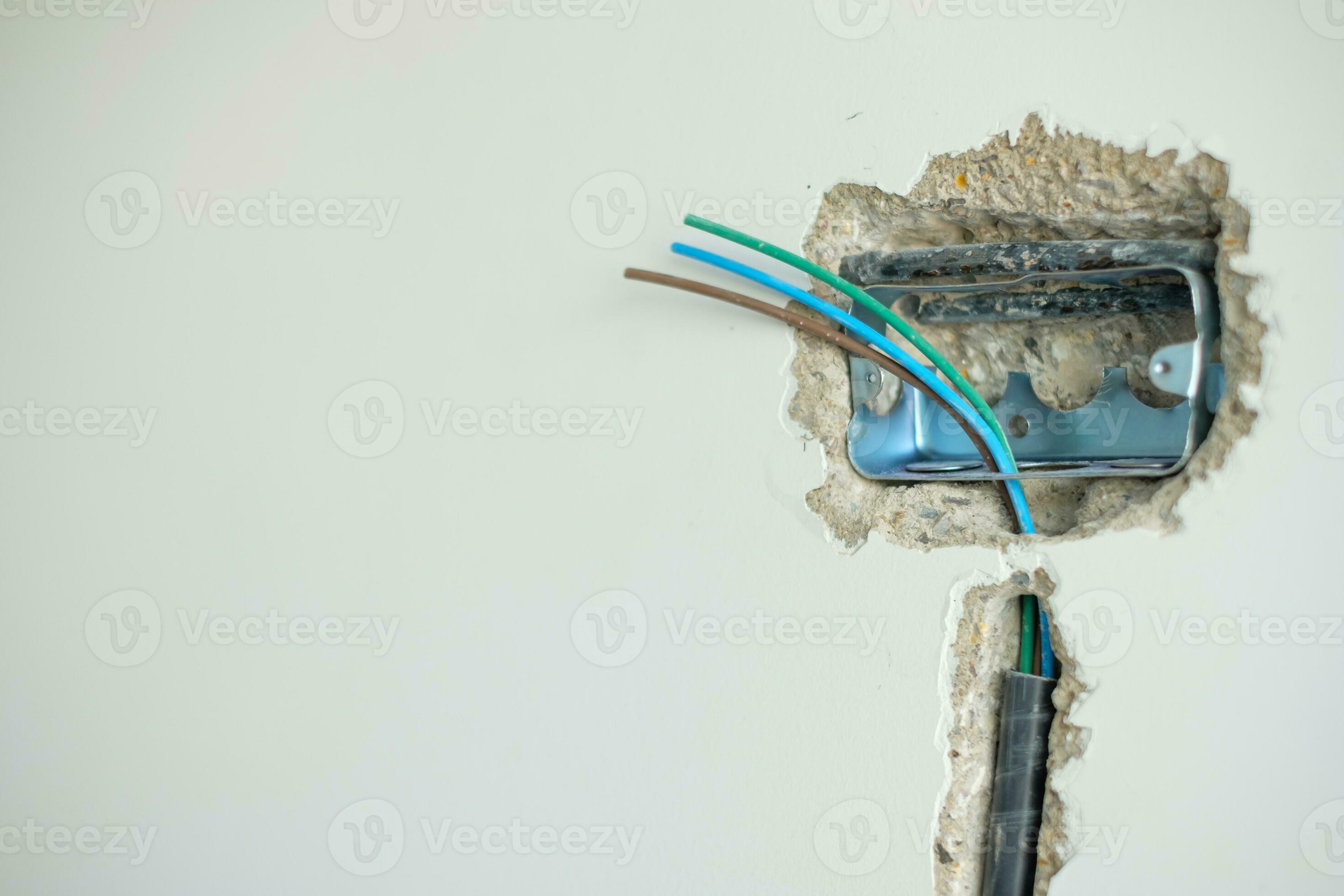 Electrical Wiring under plaster, hidden installation cables for socket