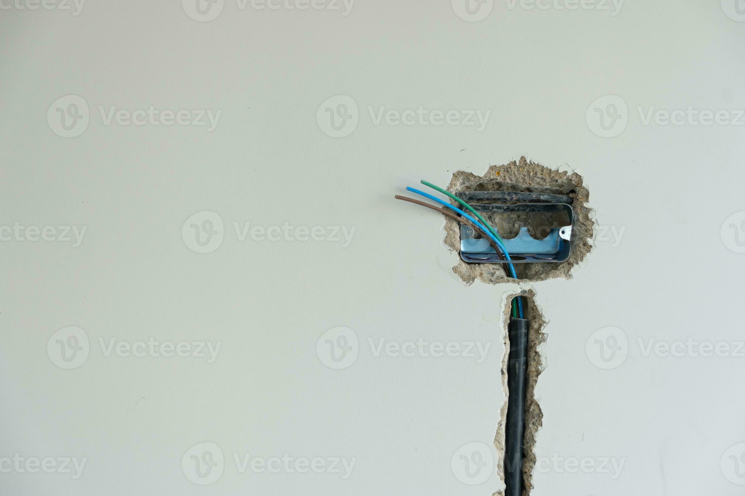 Electrical Wiring under plaster, hidden installation cables for socket