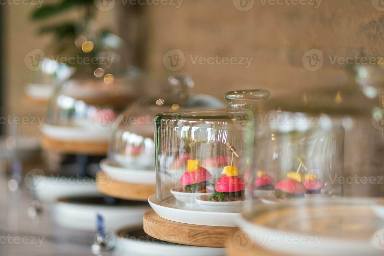 Pink sweet dessert set at luxury hotel photo