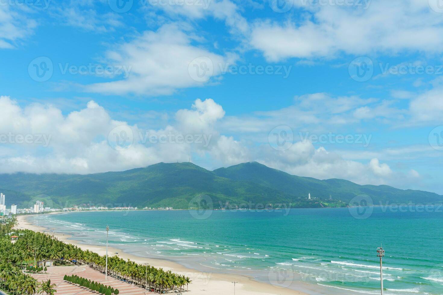 scenery of My Khe beach in Da Nang city, Vietnam. landmark and popular for tourist attractions. Southeast Asia travel concept photo