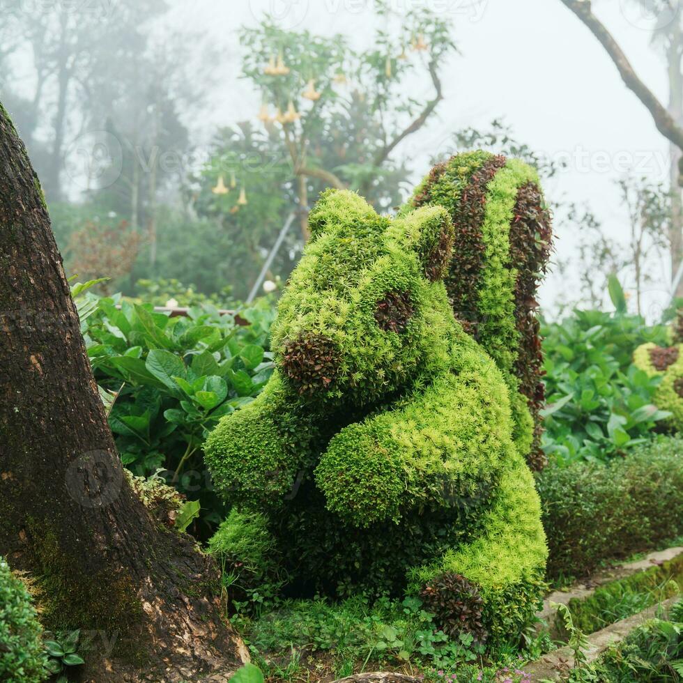 Green Rabbit garden shape in spring. New Year photo