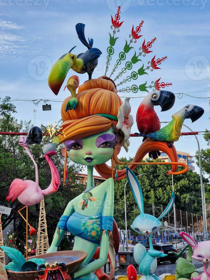 colorful holiday decorations hogueras alicante june photo