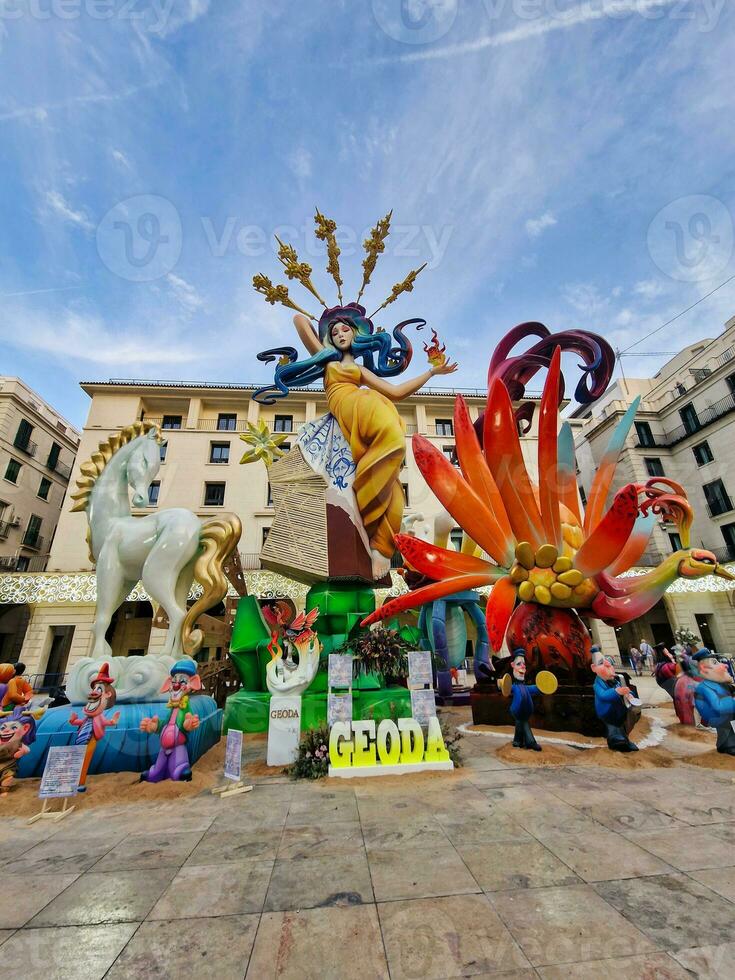 colorful holiday decorations hogueras alicante june photo