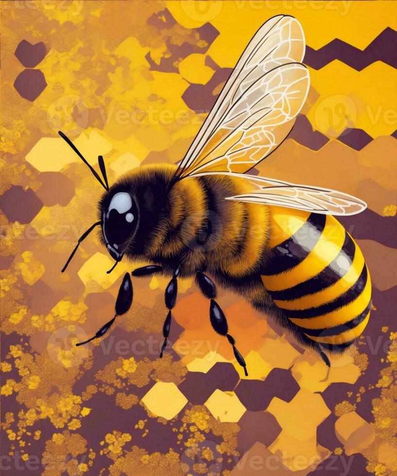 bee on golden honeycomb graphic photo