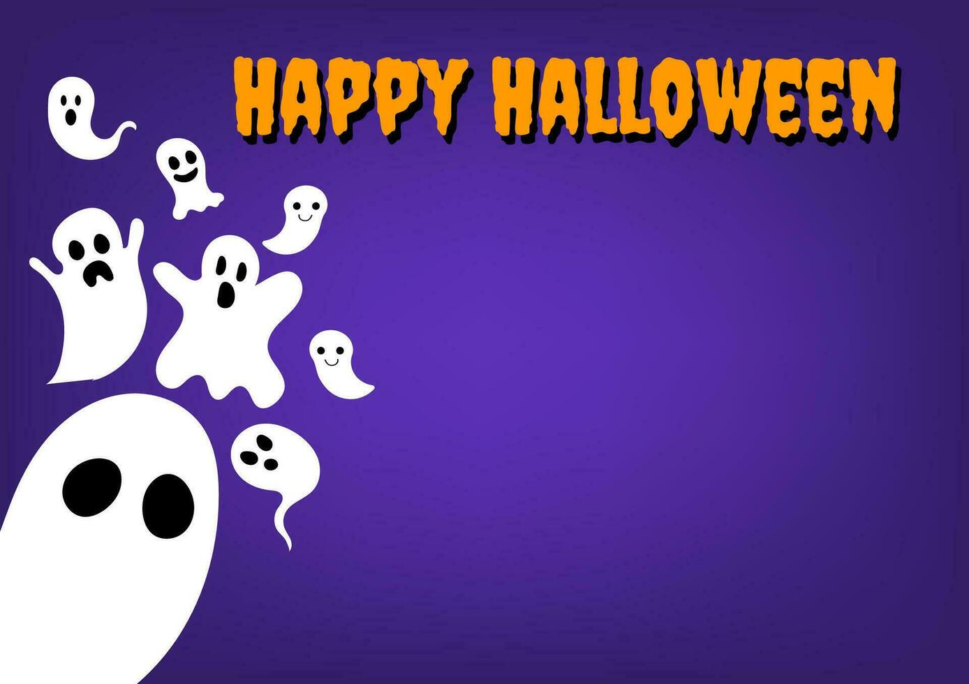 Happy Halloween concept. Cute white ghost characters with orange text on purple background for cards, banners, and web. Spooky expression. vector