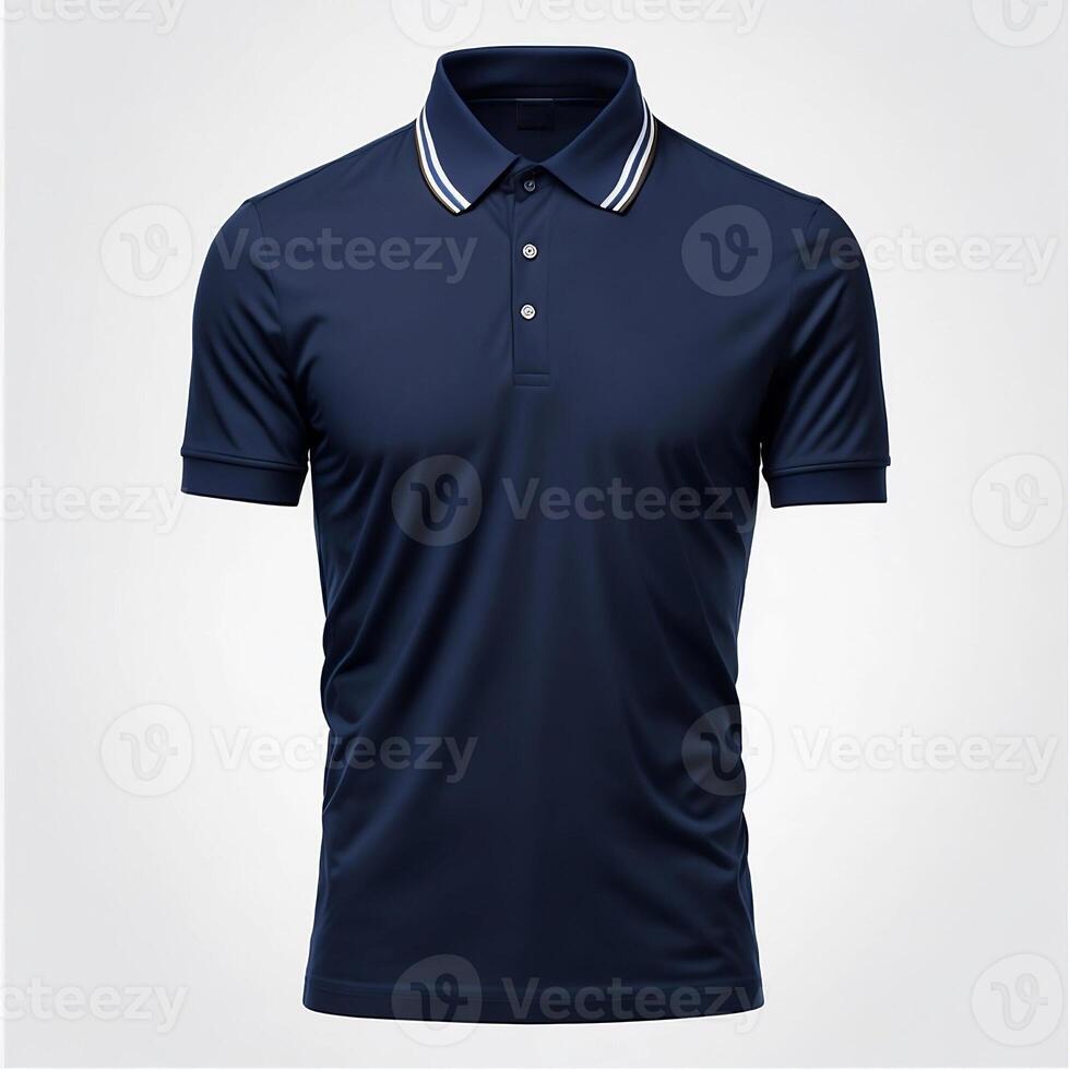 Men's Navy Blue Collar Neck Solid Polo T-Shirt Mockup, photo