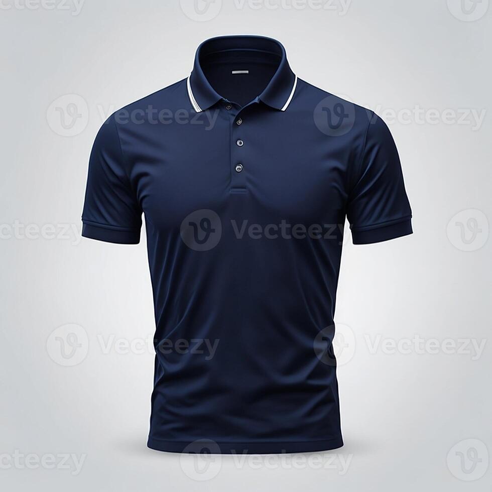 Men's Navy Blue Collar Neck Solid Polo T-Shirt Mockup, photo