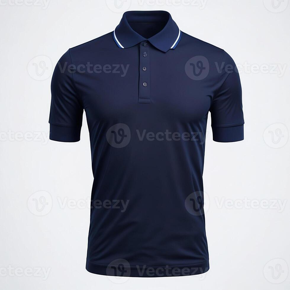 Men's Navy Blue Collar Neck Solid Polo T-Shirt Mockup, photo