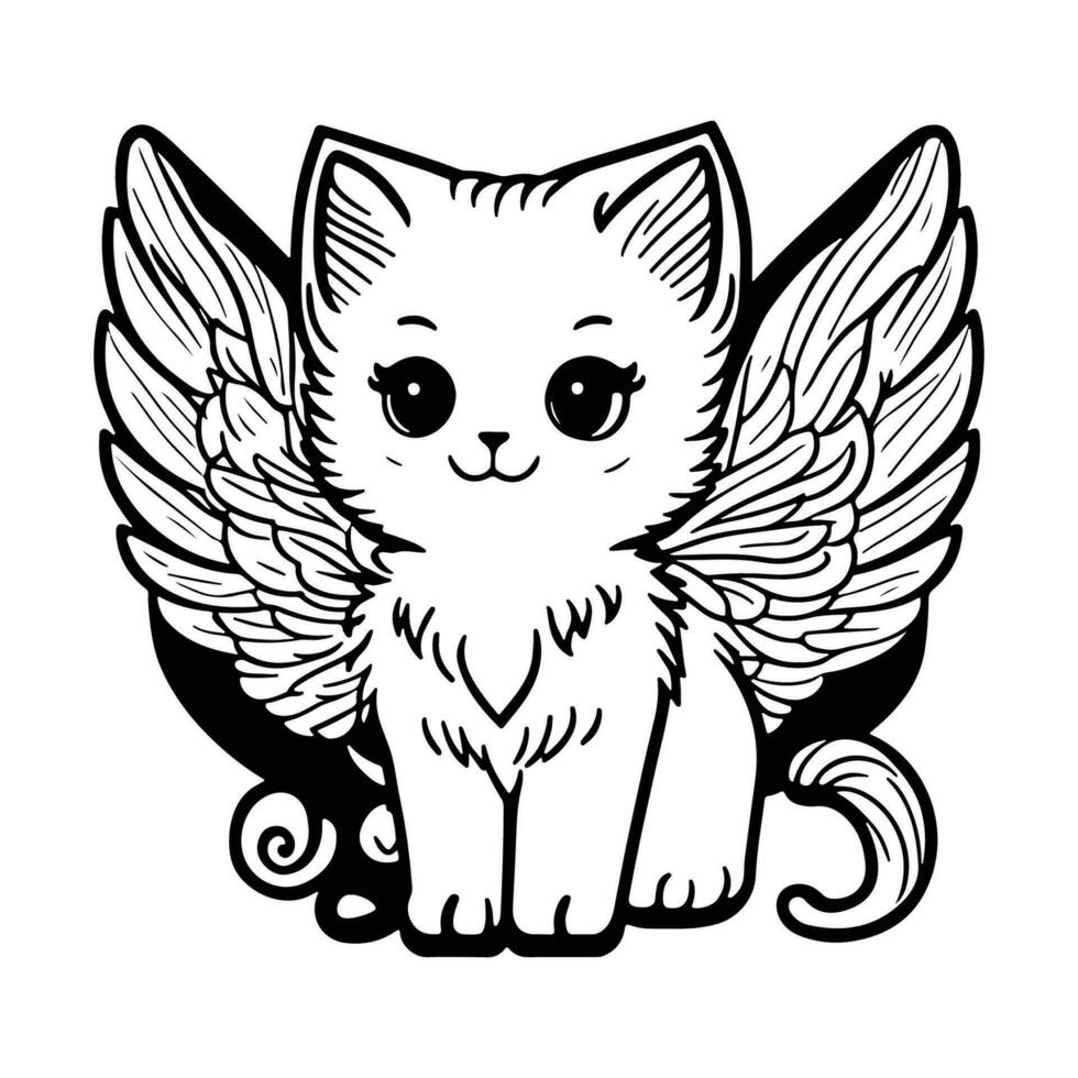 linda gato ángel dibujos animados vector describir. gato con ángel alas vector.