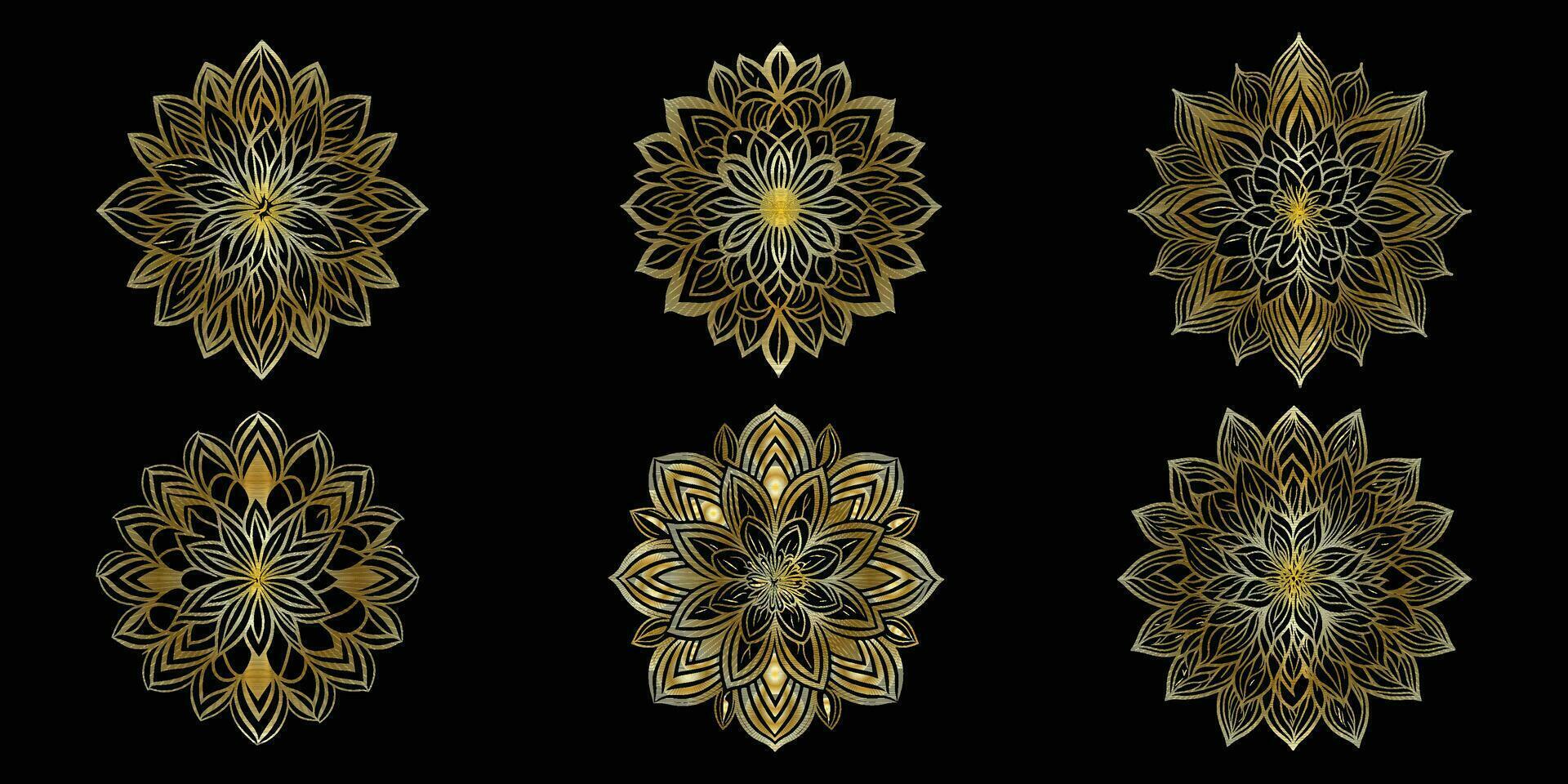 Golden Geometrical Flowers Vector Outline Isolated On White Background. Golden Floral Design