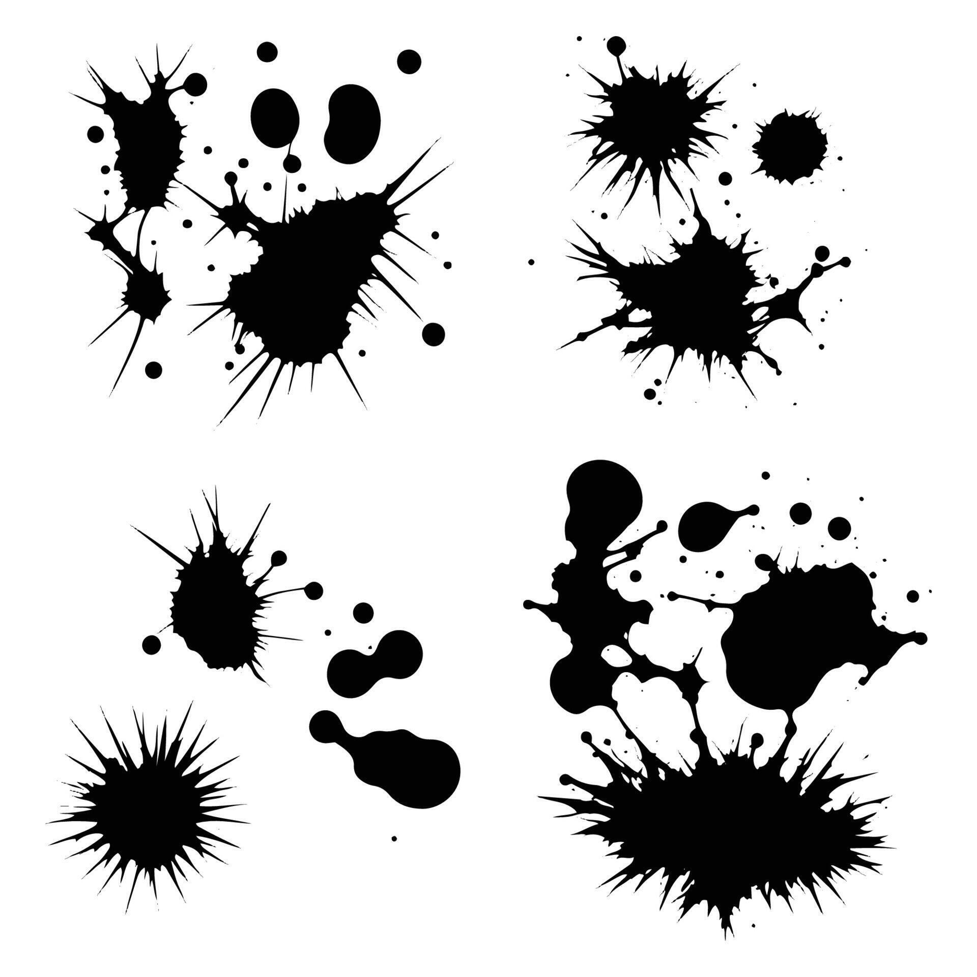 Abstract black ink spot set, Ink drop effect ink splash vector on white