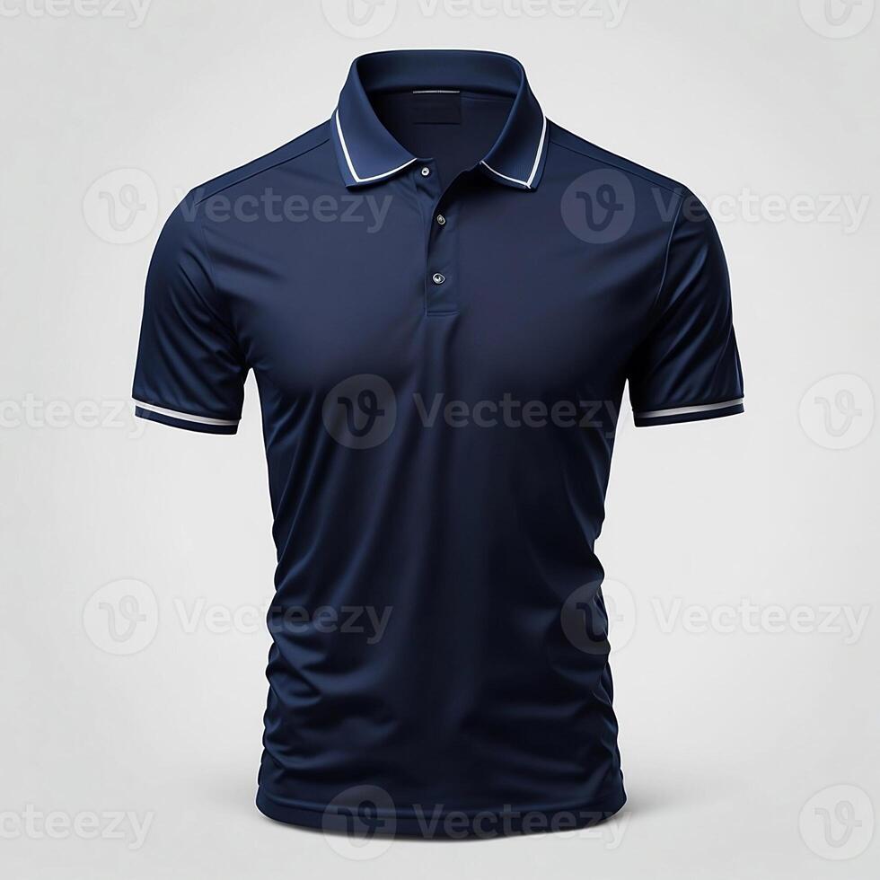 Men's Navy Blue Collar Neck Solid Polo T-Shirt Mockup, photo