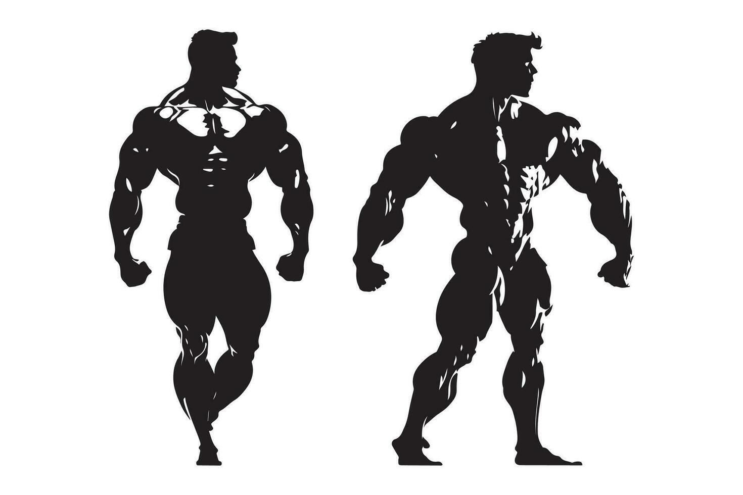 Bodybuilder silhouette vector, Bodybuilder black outline vector illustration