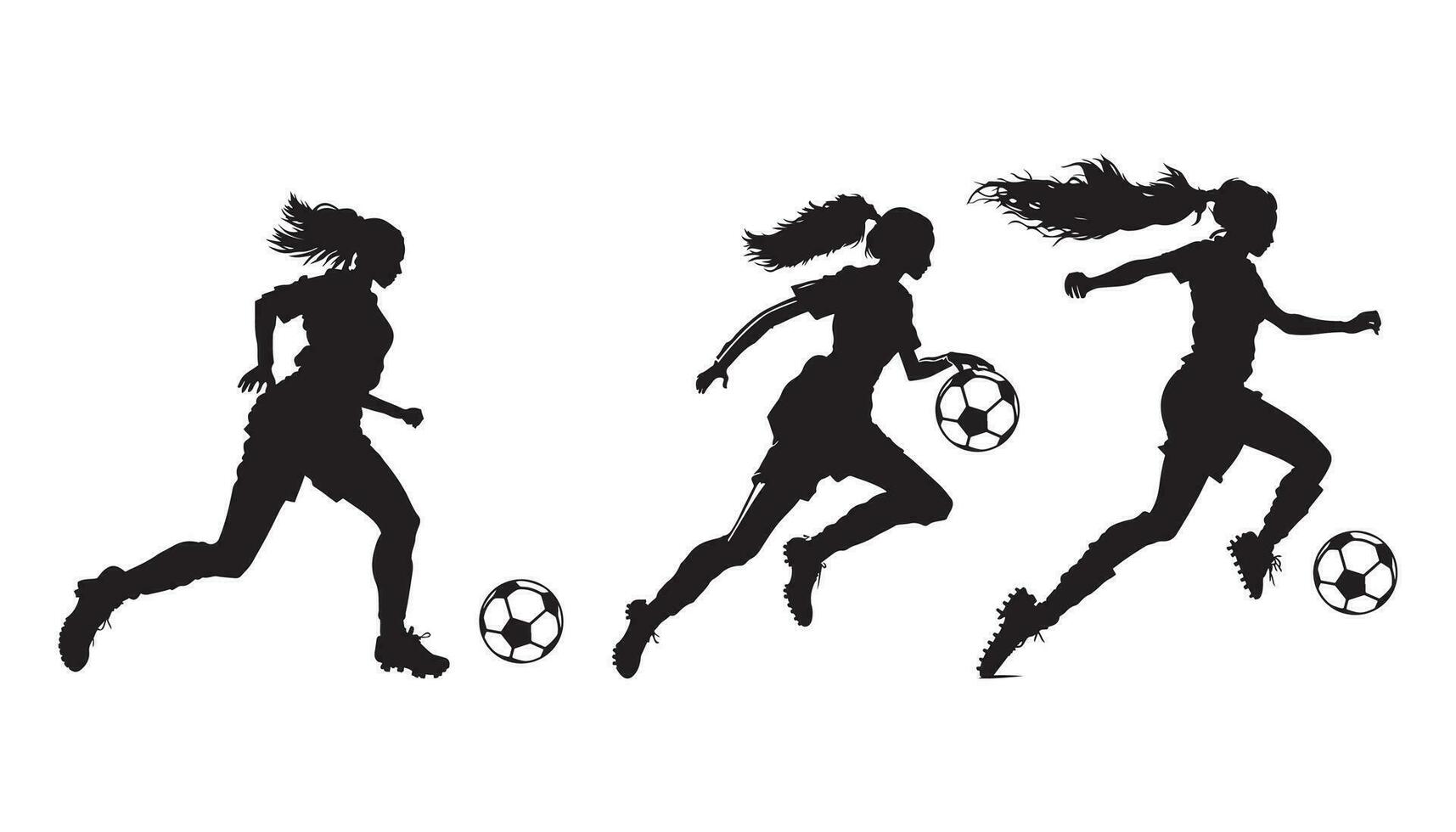 silhouettes of players. female soccer silhouette, female football player silhouette vector