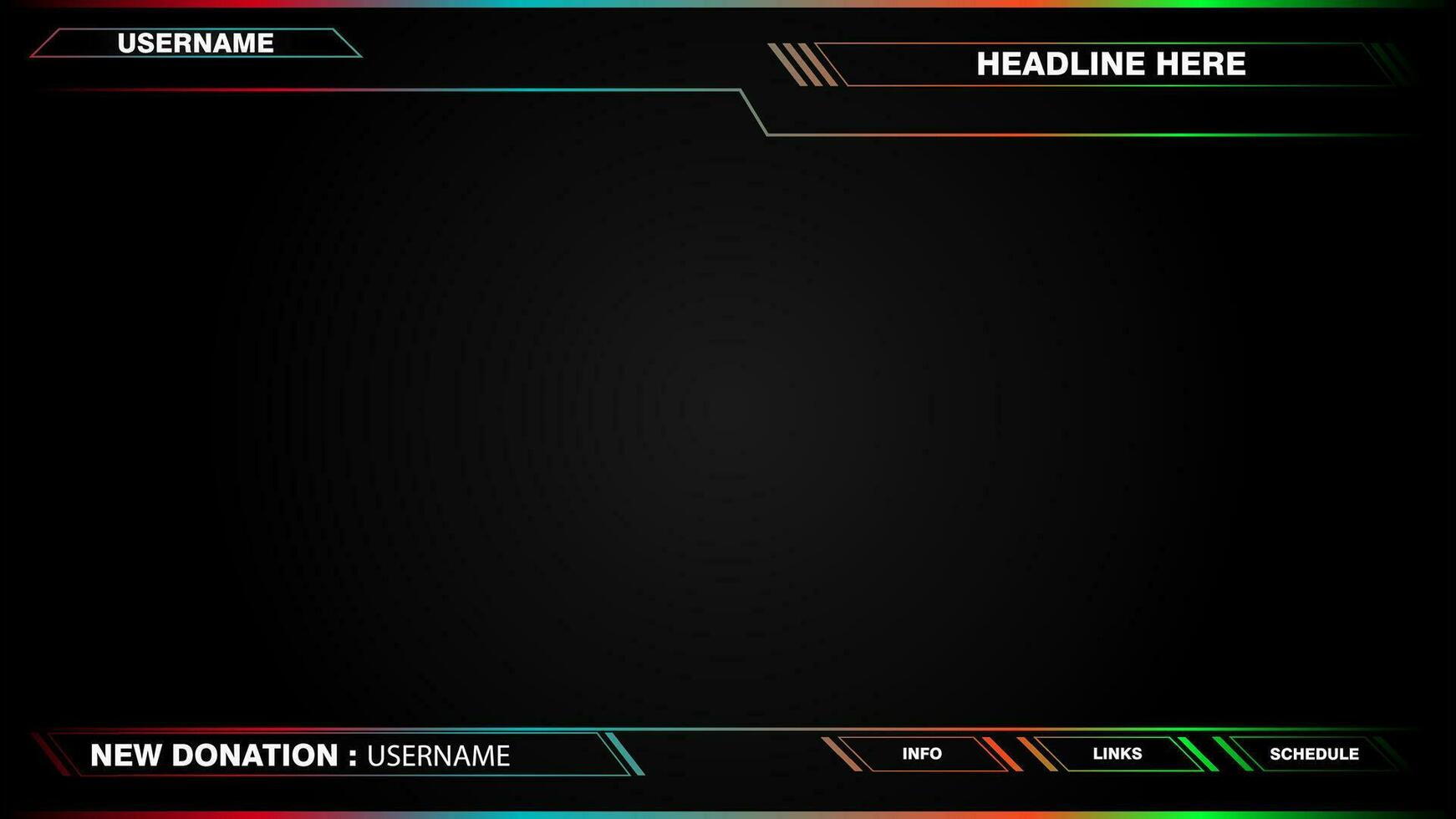 Game live stream interface overlay frames for gamer broadcast. Online streaming banners and menu bars isolated on background. vector