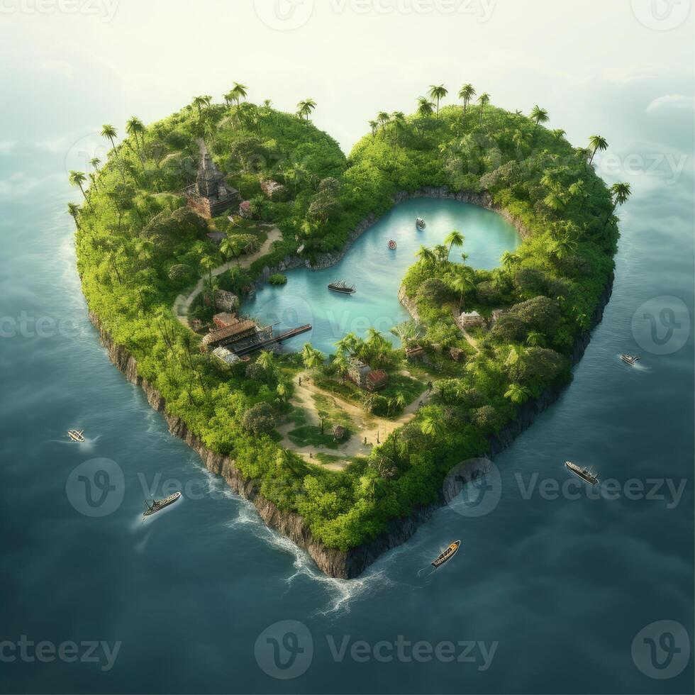 Beach Island in the form of heart shape, Summer beach island in heart shape, Travel summer holiday vacation idea concept, photo