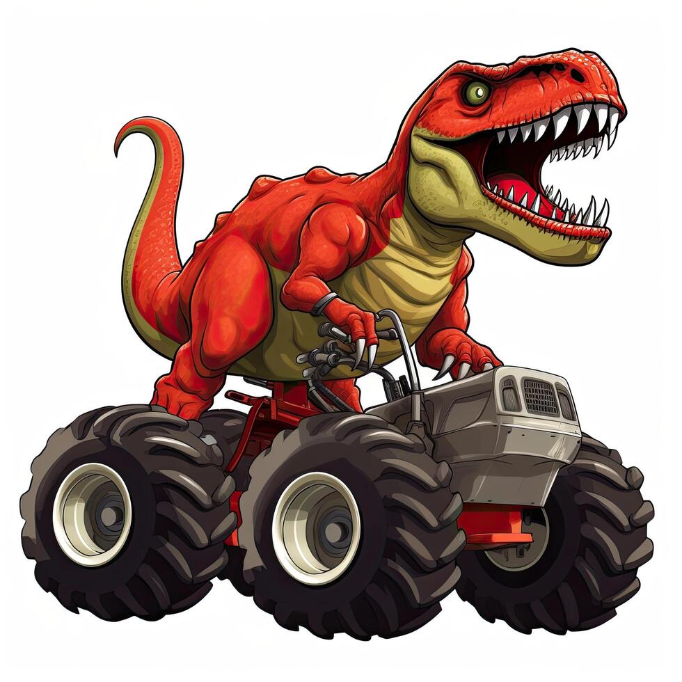 Tyrannosaurus rex on the quad bike. TRex Riding Monster Truck clipart, photo