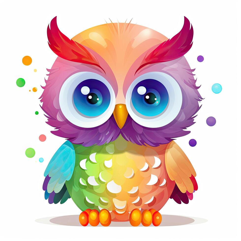 Colorful owlet sitting set illustration. Cute owlet collection sitting on a white background. Colorful owl baby illustration for kids coloring page. Owlet sitting set design. . photo