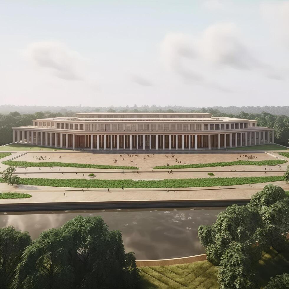 Aerial view of the National Museum of India in Delhi, India, parliament house realistic view , photo